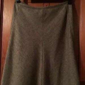 H&M herringbone wool a-line skirt, fully lined in brown